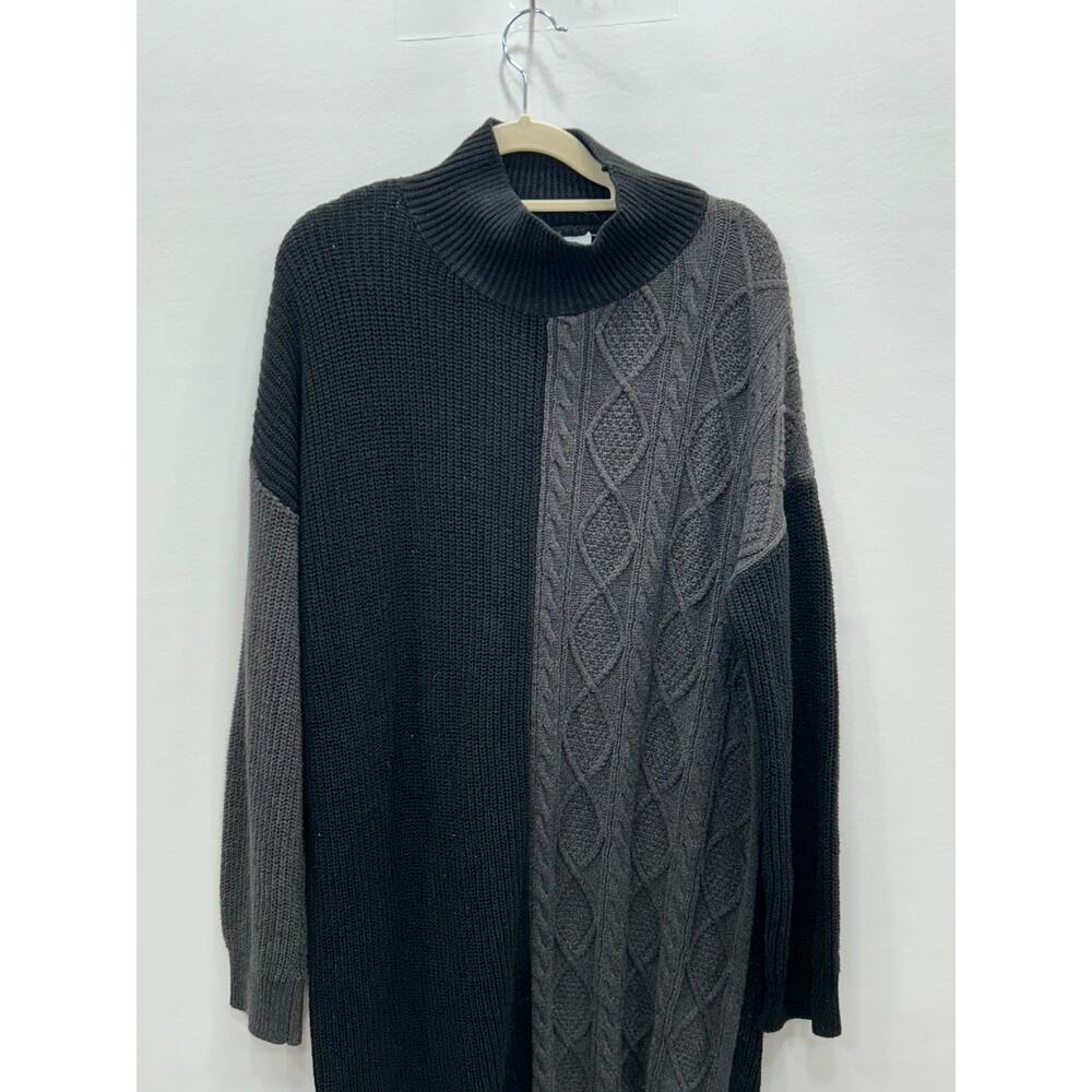 Callahan Womens Sweater Dress Cable Knit High Neck Long Sleeve Black Gray Size S